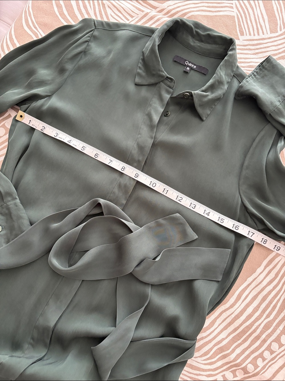 QUINCE forest green silk shirt dress - Picture 8 of 11
